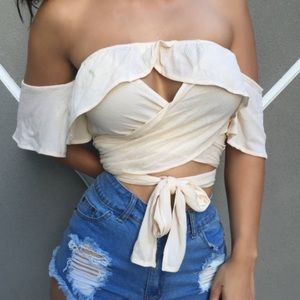 Off the shoulder ruffle wrap top